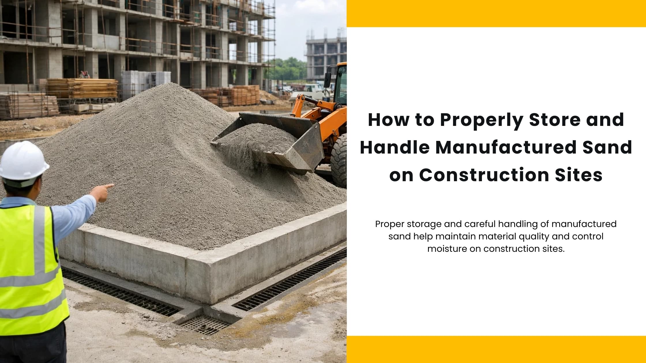 Manufactured Sand on Construction Sites || manufactured sand storage and handling || handling manufactured sand on site || storage of M-Sand at construction sites